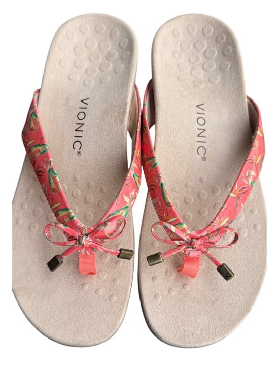 Vionic Bella II Womens Floral Flip Flops Sandals Size 11 Beige/Coral - Picture 2 of 8